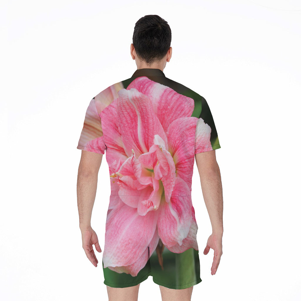 Pink Amaryllis Print Men's Rompers