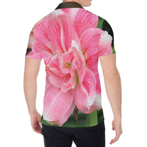 Pink Amaryllis Print Men's Shirt