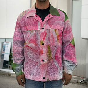 Pink Amaryllis Print Men's Shirt Jacket