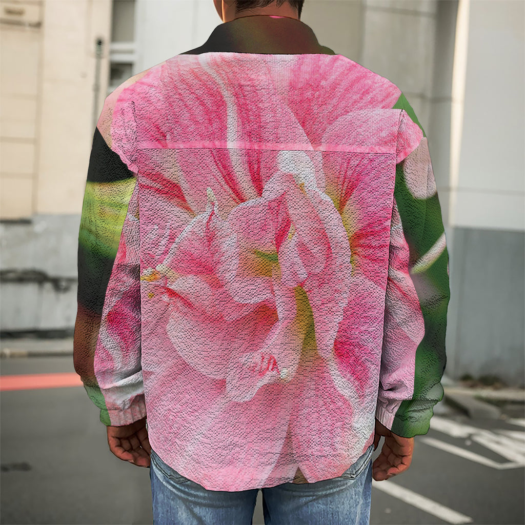 Pink Amaryllis Print Men's Shirt Jacket