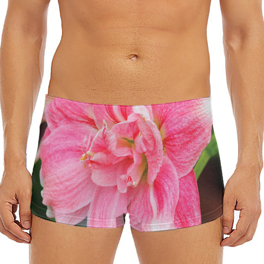 Pink Amaryllis Print Men's Short Boxer Briefs