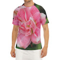 Pink Amaryllis Print Men's Short Sleeve Rash Guard