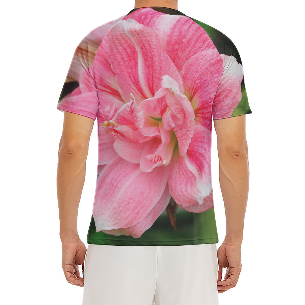 Pink Amaryllis Print Men's Short Sleeve Rash Guard