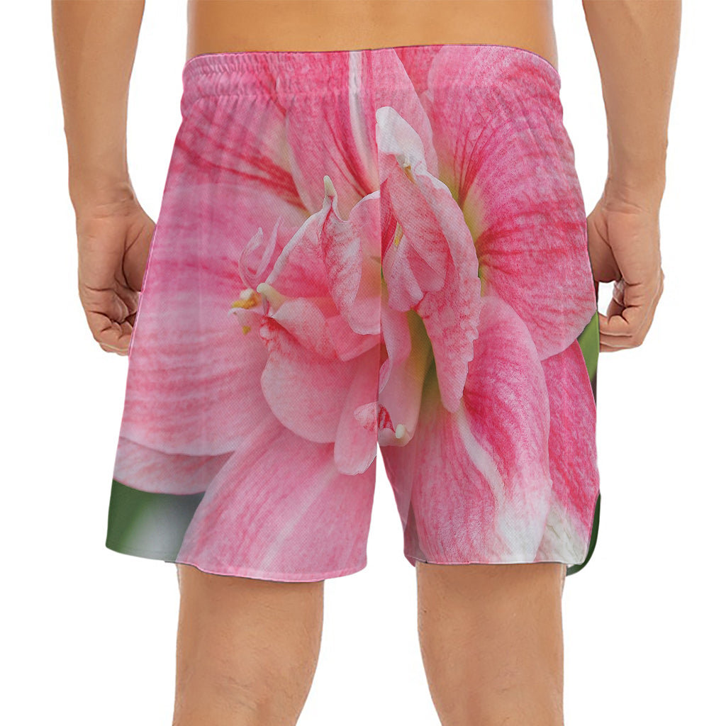 Pink Amaryllis Print Men's Split Running Shorts