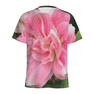 Pink Amaryllis Print Men's Sports T-Shirt