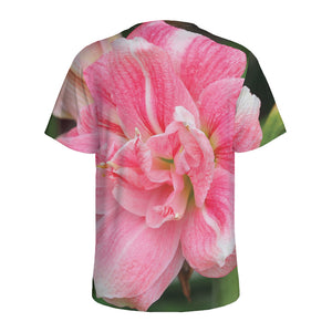 Pink Amaryllis Print Men's Sports T-Shirt