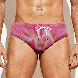 Pink Amaryllis Print Men's Swim Briefs