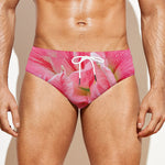 Pink Amaryllis Print Men's Swim Briefs