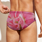 Pink Amaryllis Print Men's Swim Briefs