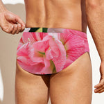 Pink Amaryllis Print Men's Swim Briefs