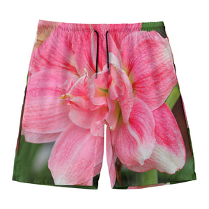 Pink Amaryllis Print Men's Swim Trunks