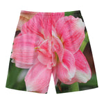 Pink Amaryllis Print Men's Swim Trunks