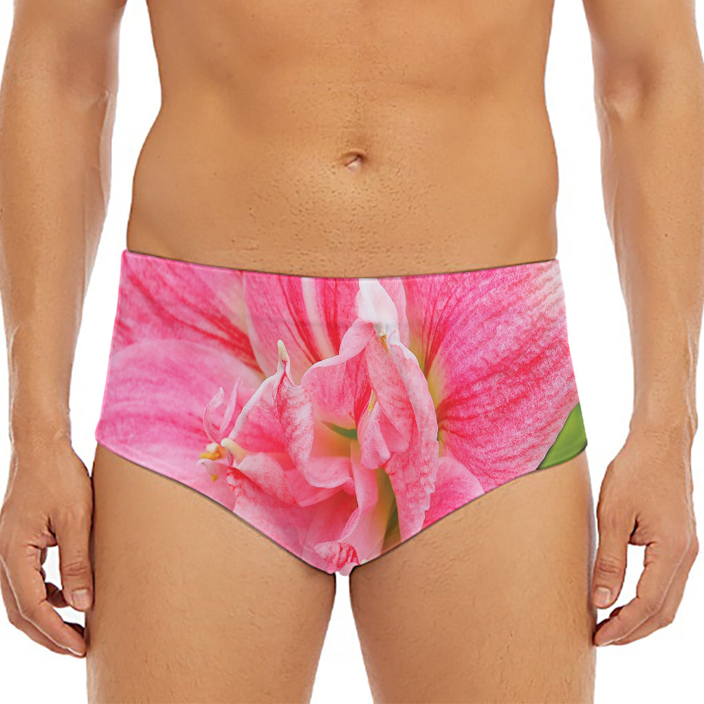 Pink Amaryllis Print Men's Triangle Swim Briefs