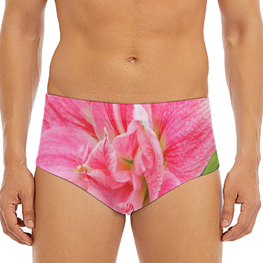 Pink Amaryllis Print Men's Triangle Swim Briefs
