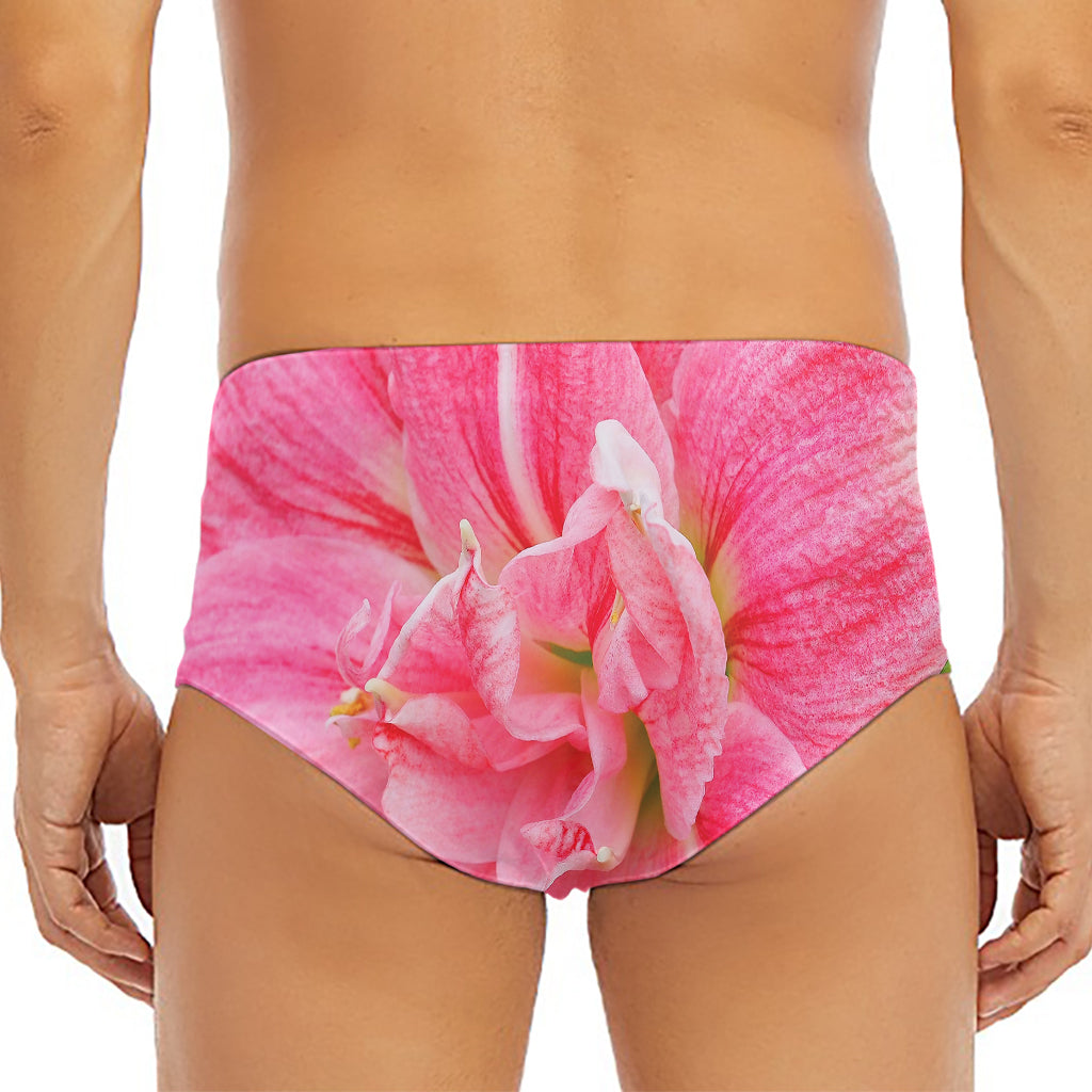 Pink Amaryllis Print Men's Triangle Swim Briefs
