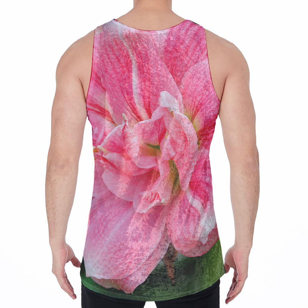 Pink Amaryllis Print Men's Velvet Tank Top