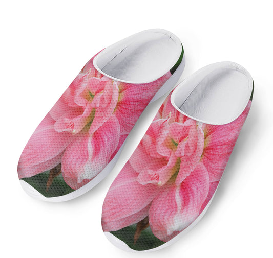 Pink Amaryllis Print Mesh Casual Shoes
