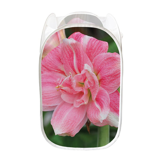 Pink Amaryllis Print Mesh Laundry Hamper