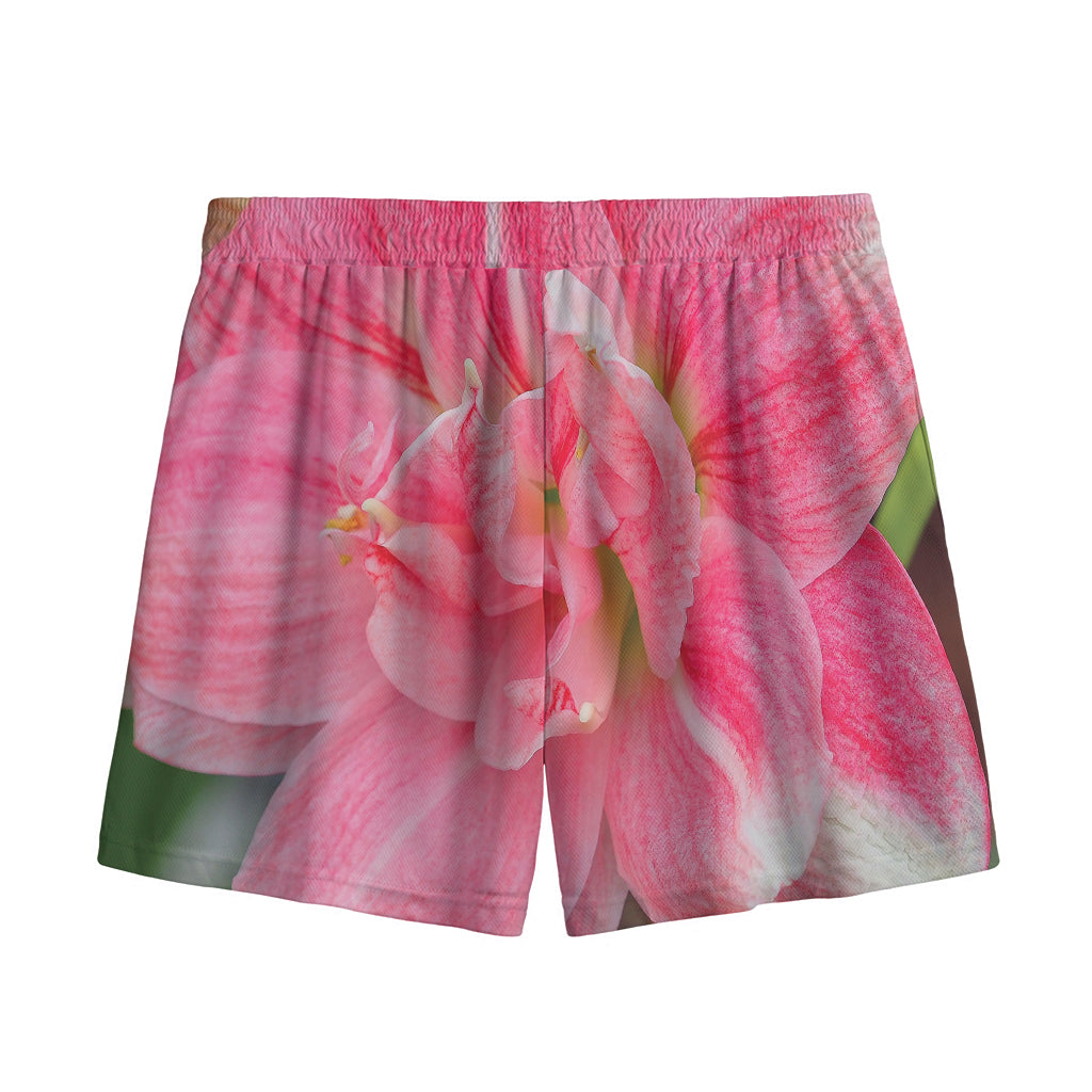 Pink Amaryllis Print Mesh Shorts