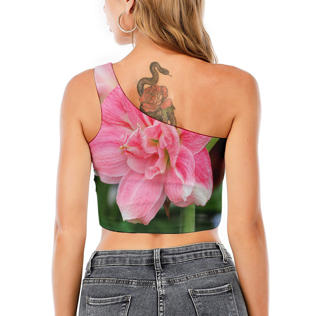 Pink Amaryllis Print One Shoulder Crop Top