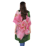 Pink Amaryllis Print Open Front Beach Cover Up