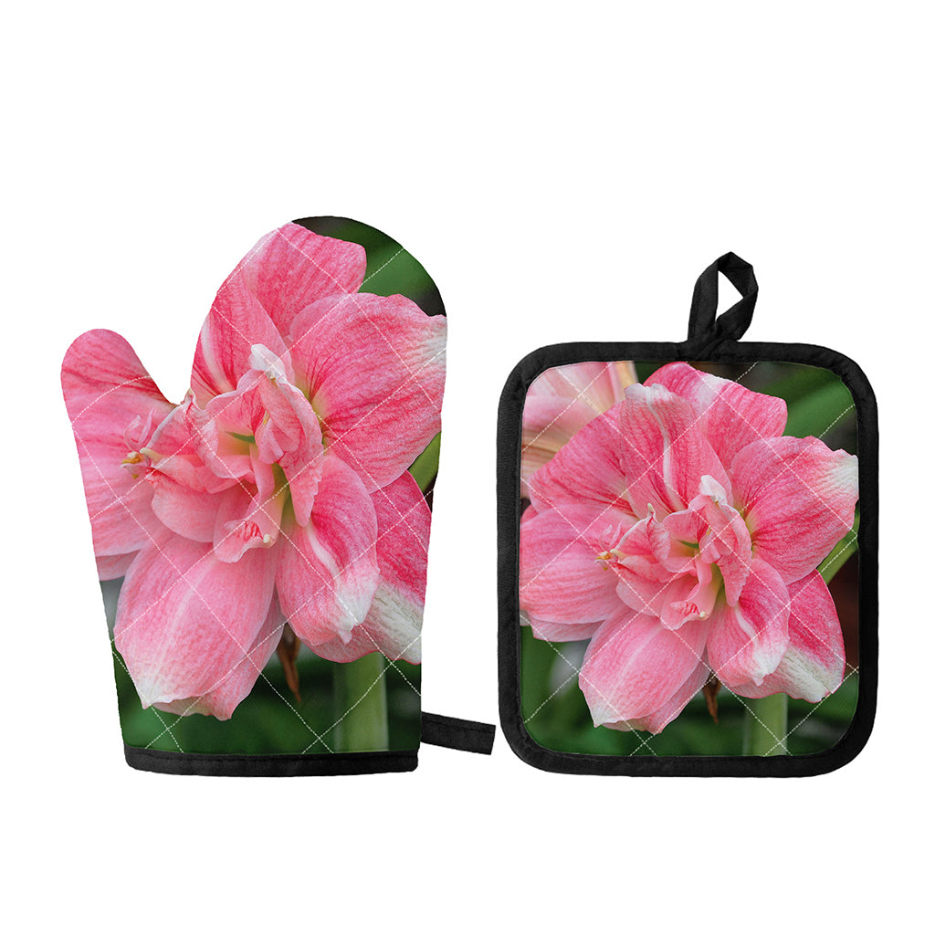Pink Amaryllis Print Oven Mitt And Pot Holder Set