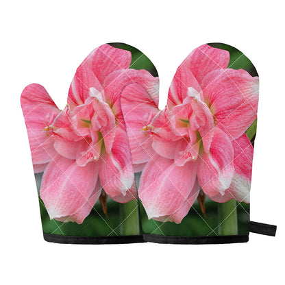Pink Amaryllis Print Oven Mitts