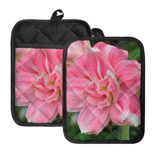 Pink Amaryllis Print Pot Holders With Pocket
