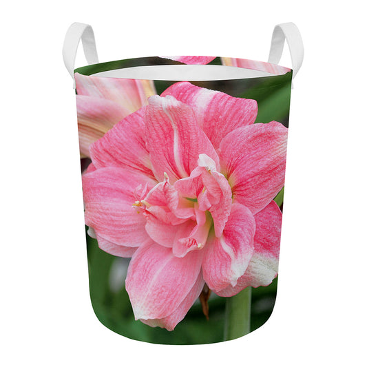 Pink Amaryllis Print Round Laundry Basket