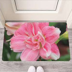 Pink Amaryllis Print Rubber Doormat