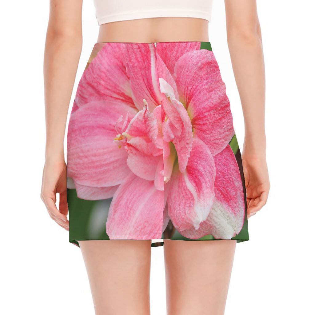 Pink Amaryllis Print Side Slit Mini Skirt