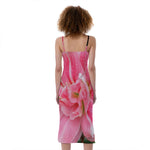 Pink Amaryllis Print Slim Fit Midi Cami Dress