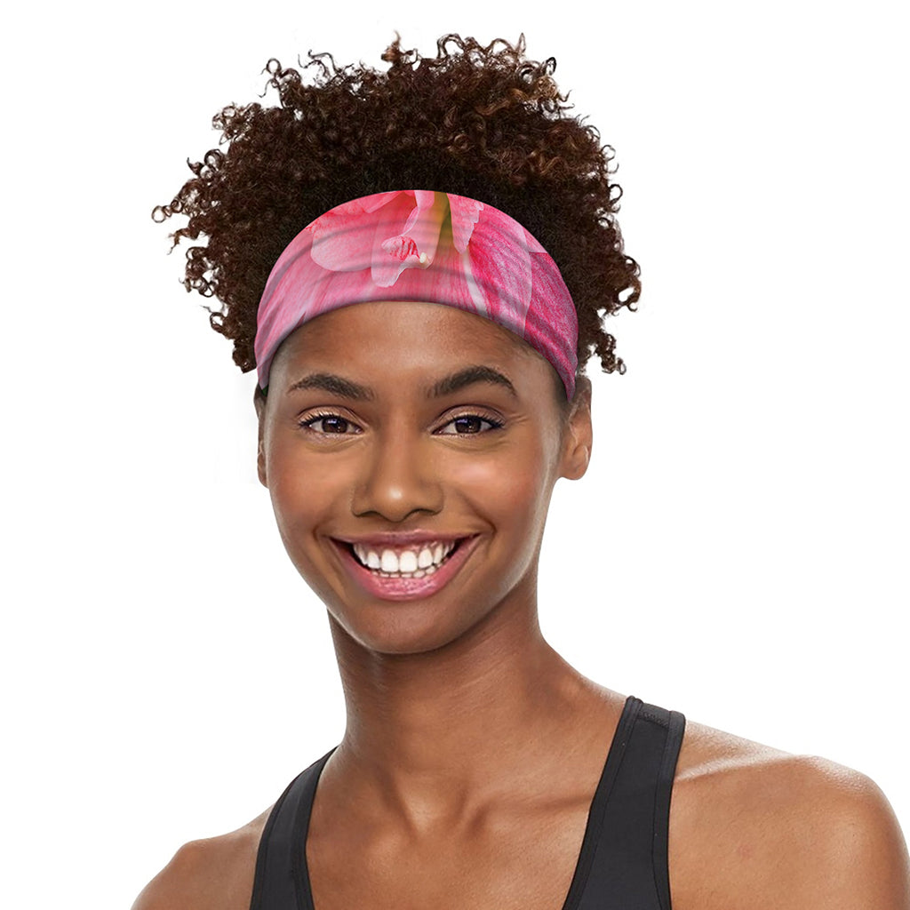 Pink Amaryllis Print Sports Headband
