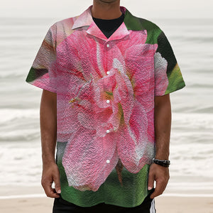 Pink Amaryllis Print Textured Short Sleeve Shirt