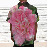 Pink Amaryllis Print Textured Short Sleeve Shirt