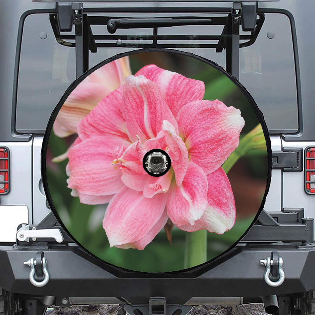 Pink Amaryllis Print Tire Cover With Camera Hole