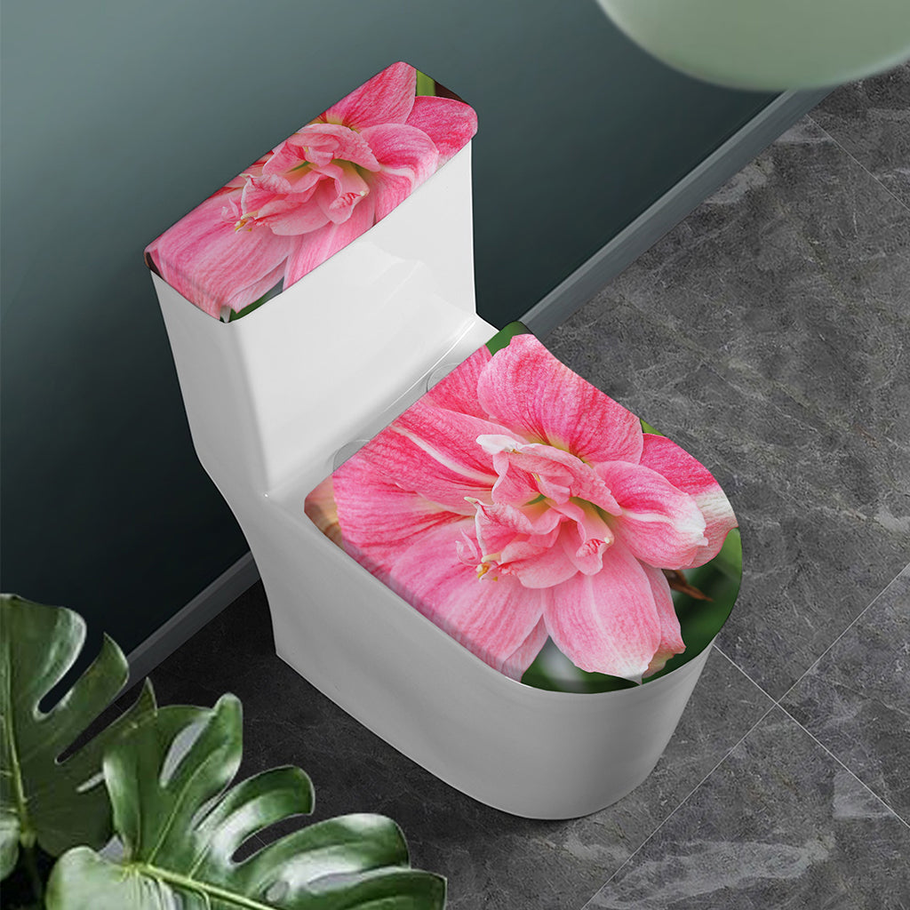 Pink Amaryllis Print Toilet Lid And Tank Cover Set