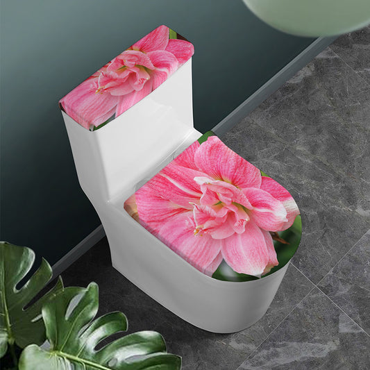 Pink Amaryllis Print Toilet Lid And Tank Cover Set