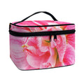 Pink Amaryllis Print Travel Makeup Bag