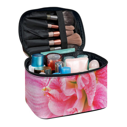 Pink Amaryllis Print Travel Makeup Bag