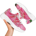 Pink Amaryllis Print White Chunky Shoes