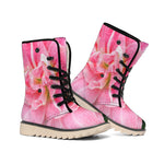 Pink Amaryllis Print Winter Boots