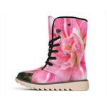 Pink Amaryllis Print Winter Boots