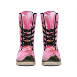 Pink Amaryllis Print Winter Boots