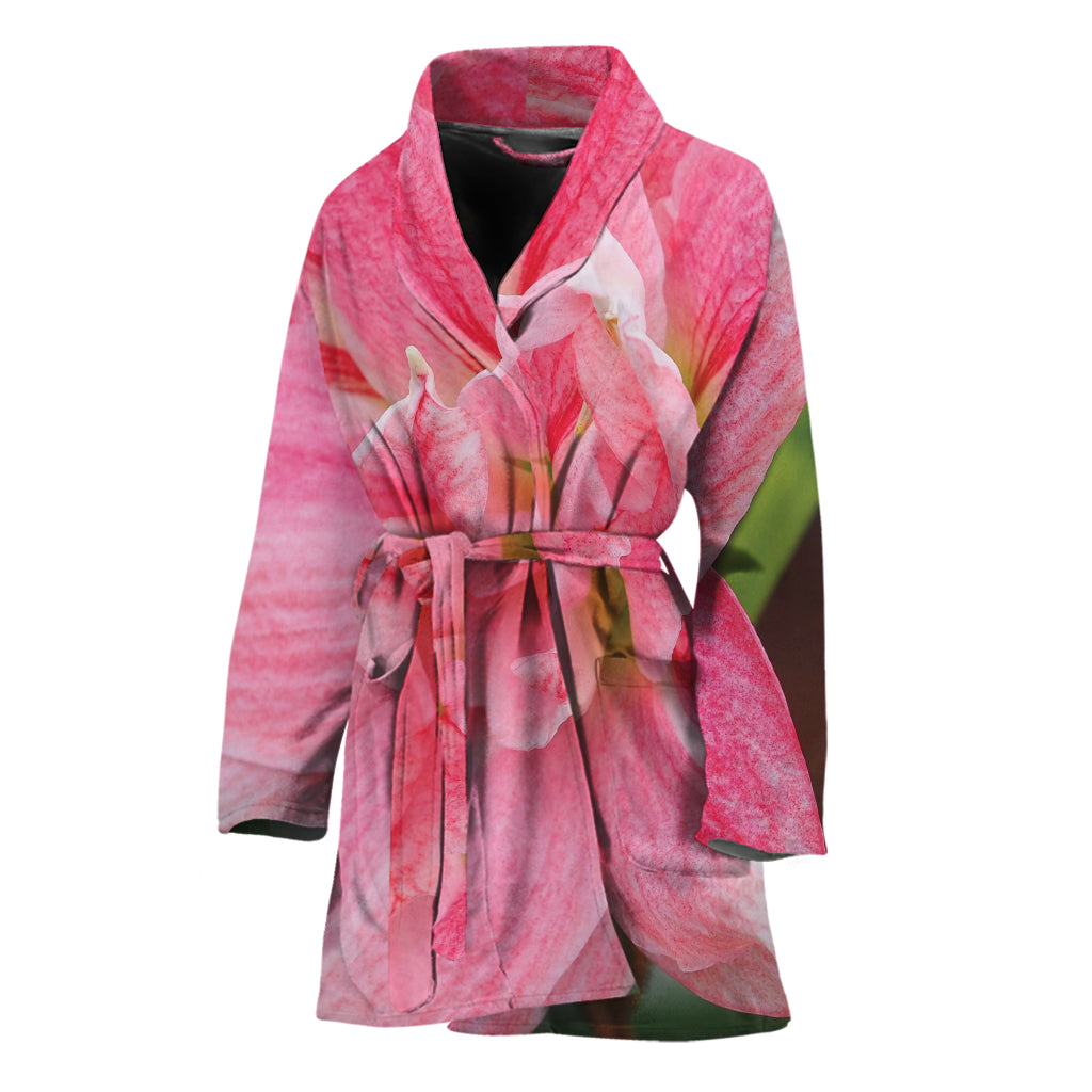 Pink Amaryllis Print Women's Bathrobe