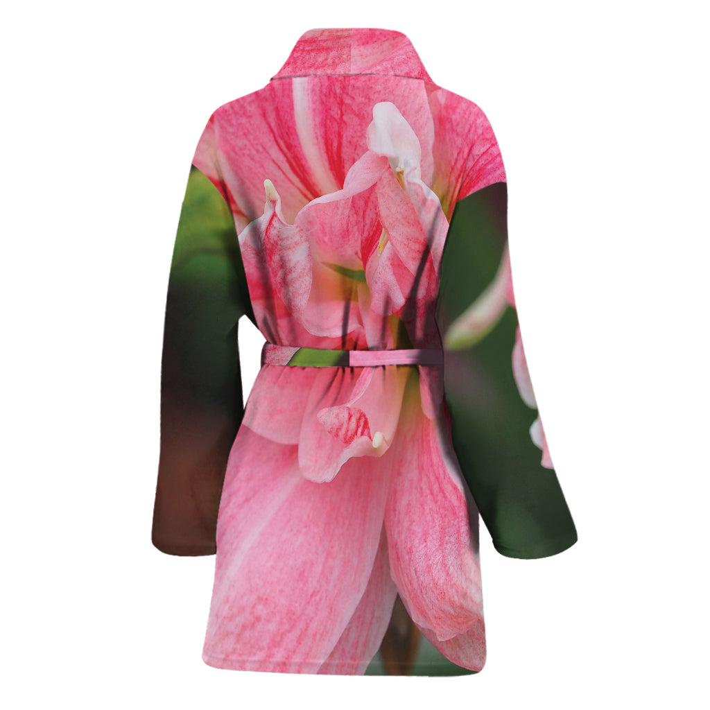 Pink Amaryllis Print Women's Bathrobe