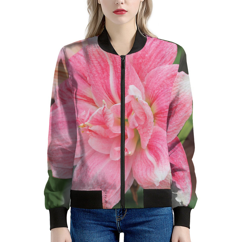 Pink Amaryllis Print Women's Bomber Jacket