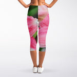 Pink Amaryllis Print Women's Capri Leggings