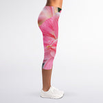 Pink Amaryllis Print Women's Capri Leggings