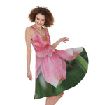 Pink Amaryllis Print Women's Sleeveless Dress